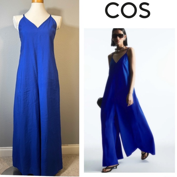 COS Pants - COS V Neck Wide Leg Jumpsuit Womens Size Large Blue